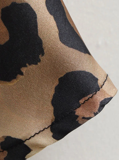 Leopard Print Satin Midi Skirt High Waist For Women Summer