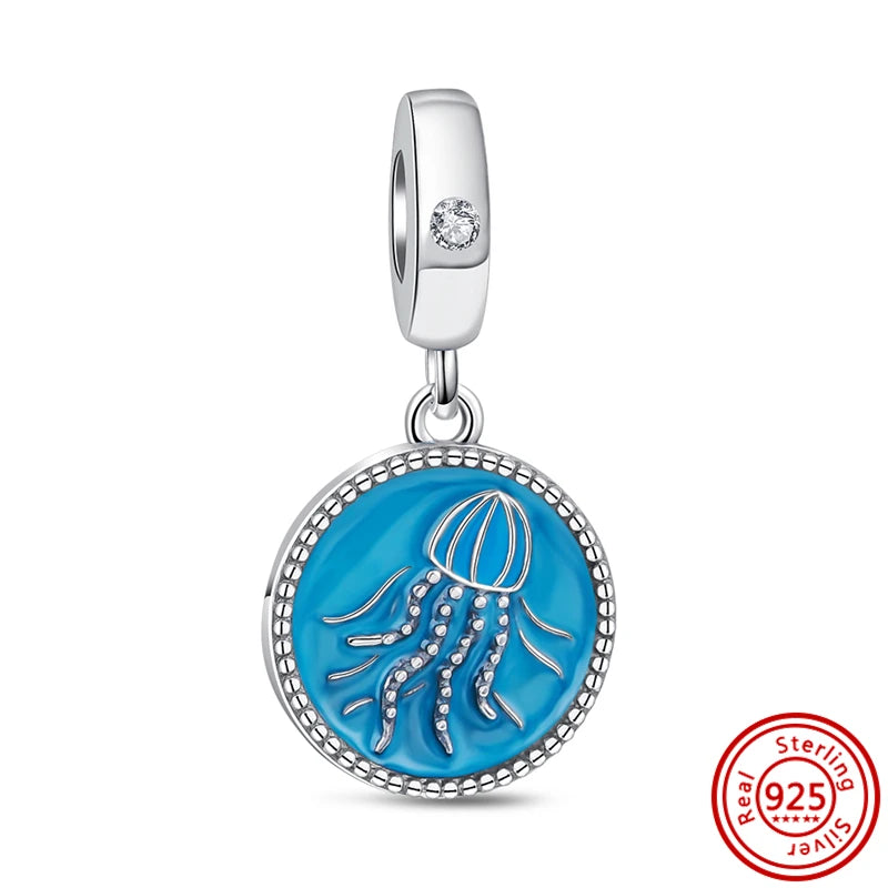 Sterling Silver Blue Zircon Feather Crown Moon Pendant Charm Bracelet Beads ZC009 3mm-4mm