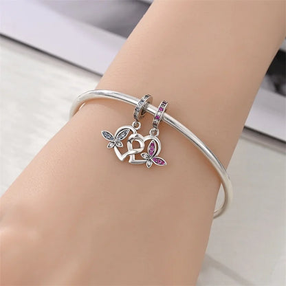 Genuine 925 Sterling Silver Heart Charm Bead for Mother's Day Bracelet Gift