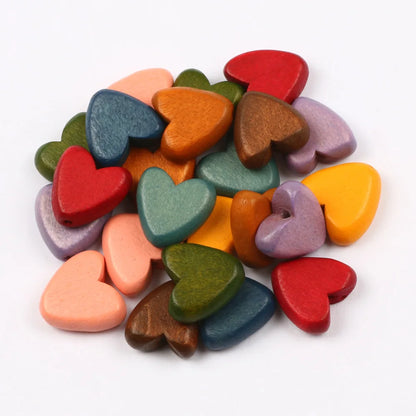 Multicolor Natural Wood Heart Shape Beads Set for DIY Jewelry and Bracelet Making
