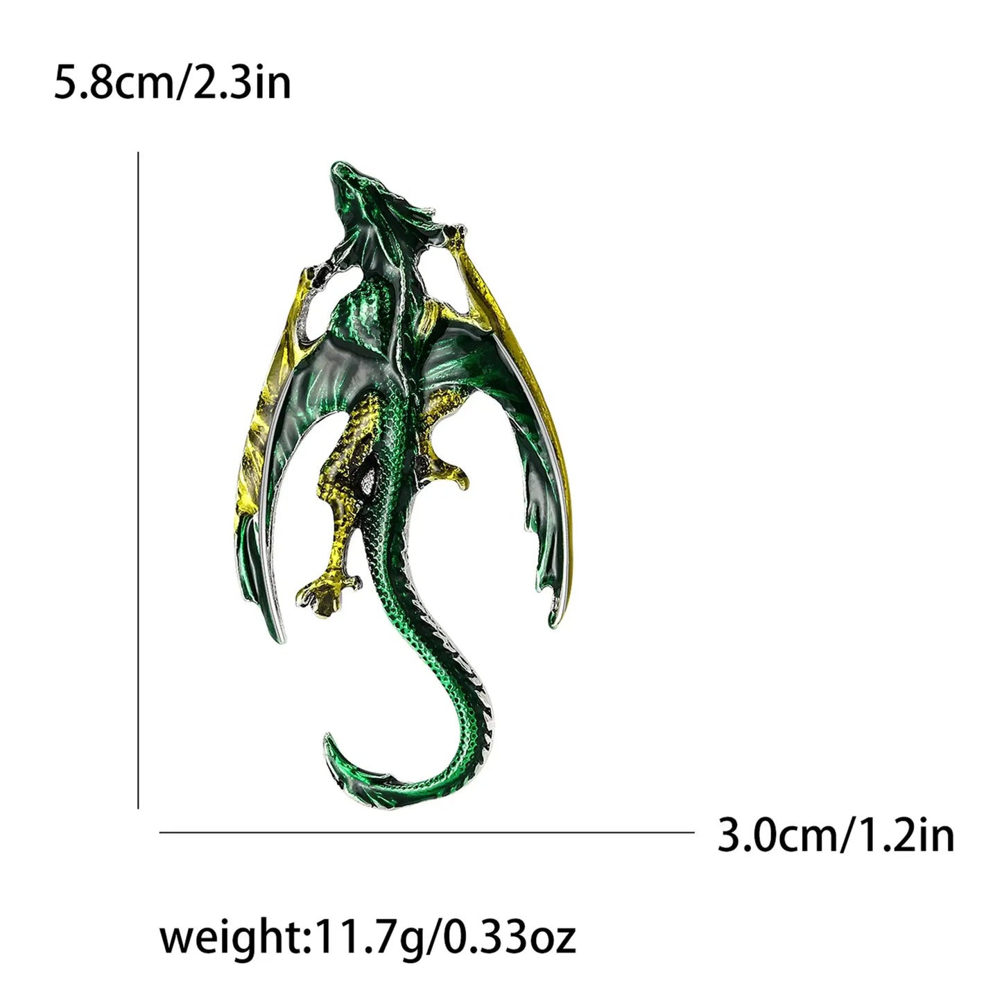 Enamel Dragon Pins for Women Rhinestone Brooch Jewelry Green4401
