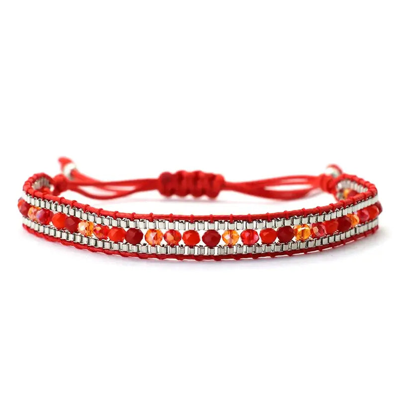 Bohemian Cord Chain Bracelet for Women - Beach Style Handmade Jewelry Red
