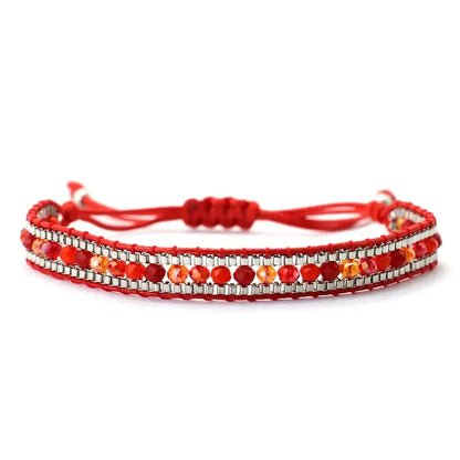 Bohemian Cord Chain Bracelet for Women - Beach Style Handmade Jewelry Red