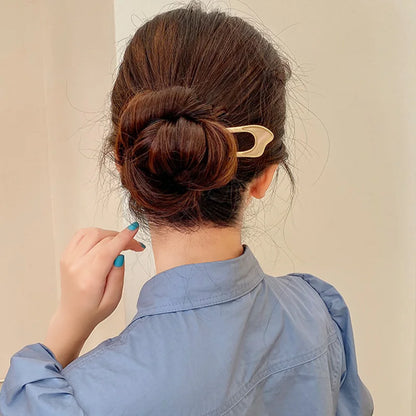 Elegant Silver Gold Enamel Shell Hairpin for Women U Shape Hair Stick Accessories