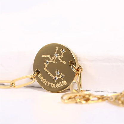 Vintage Zodiac Sign Charm Bracelet for Women - Stainless Steel Horoscope Jewelry 2023