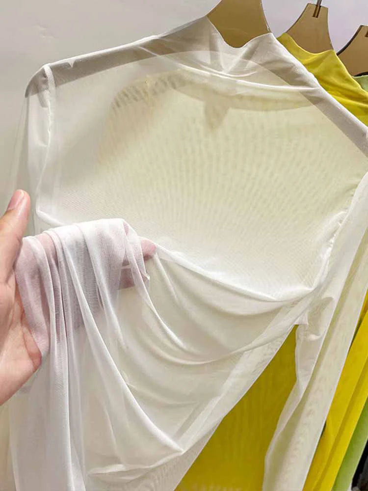 Dozw Transparent Gauze Top Women Half High Collar Sunscreen