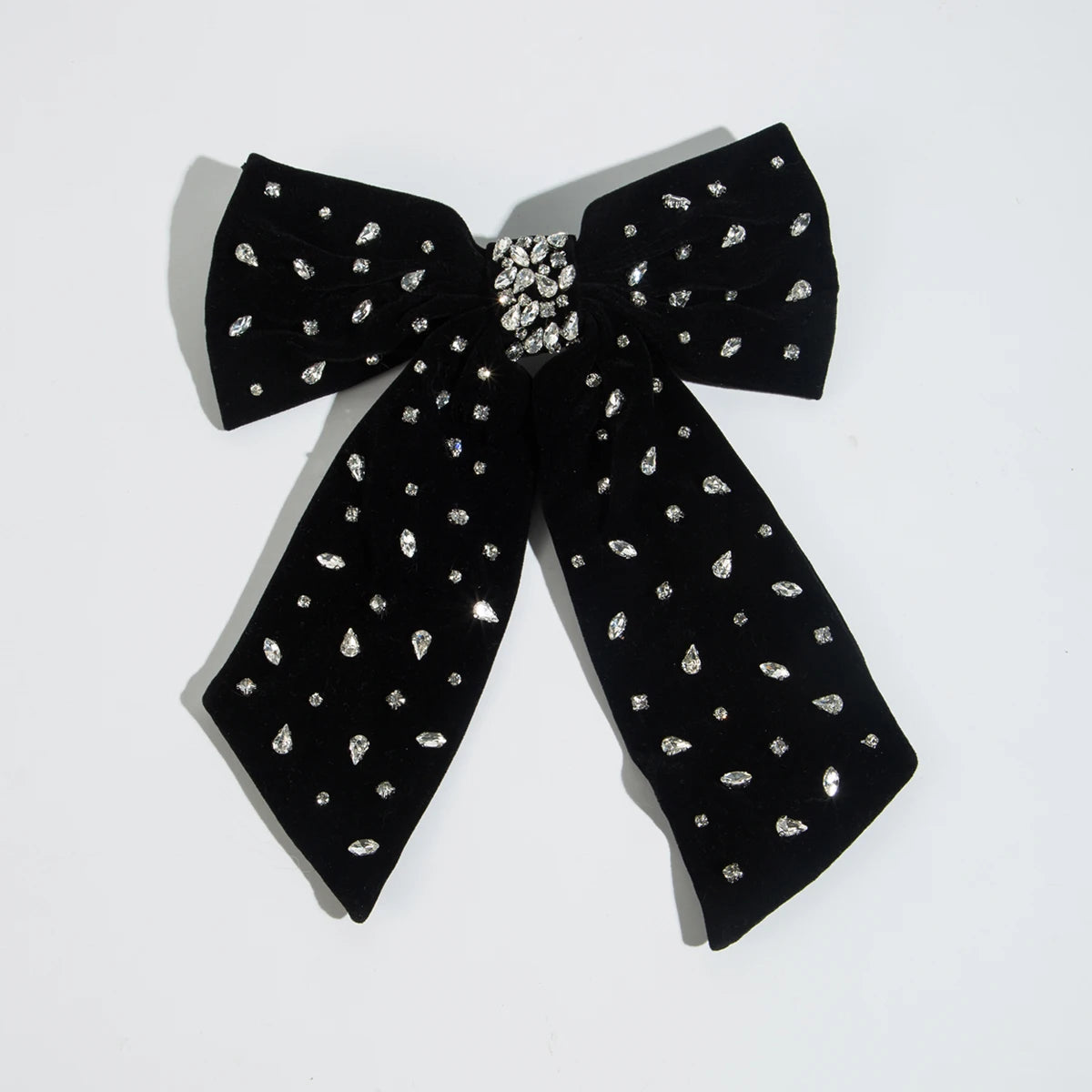 Korean Style Flocked Fabric Hair Clip with Diamonds Large Bow High-Quality Spring Clip for Women