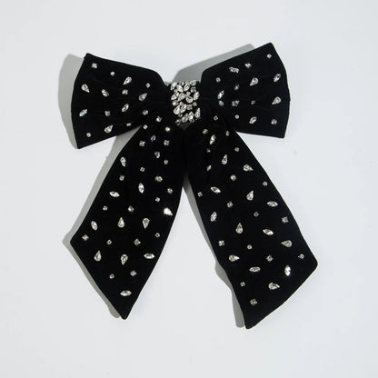 Korean Style Flocked Fabric Hair Clip with Diamonds Large Bow High-Quality Spring Clip for Women