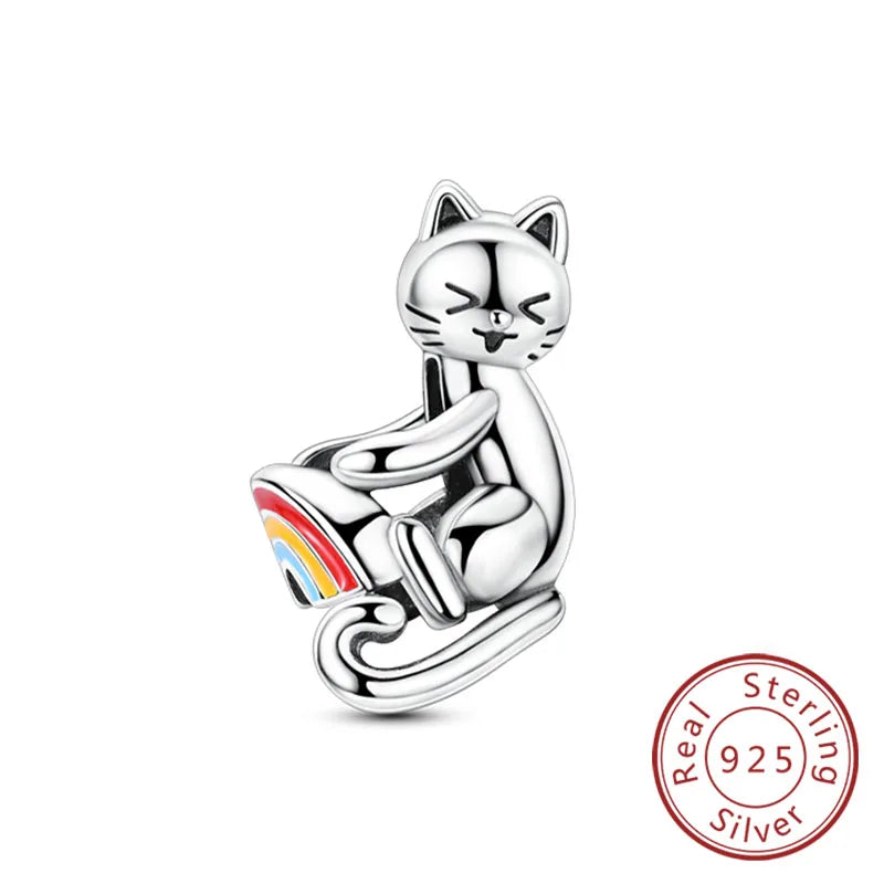 925 Sterling Silver Owl Bow Zircon Charm Beads Pendant