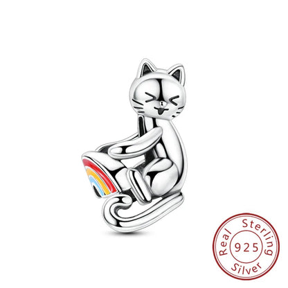 925 Sterling Silver Owl Bow Zircon Charm Beads Pendant