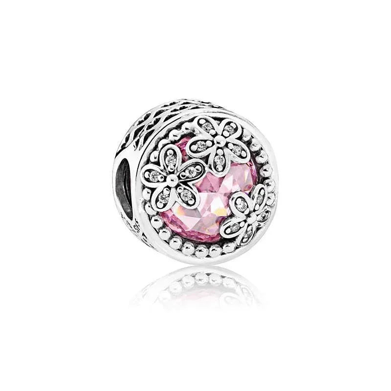 925 Sterling Silver Pink Flower Balloon Coffee Cup Charm Beads for DIY Bracelets Perfect Gift for Women AMC012104