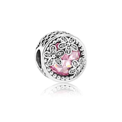 925 Sterling Silver Pink Flower Balloon Coffee Cup Charm Beads for DIY Bracelets Perfect Gift for Women AMC012104