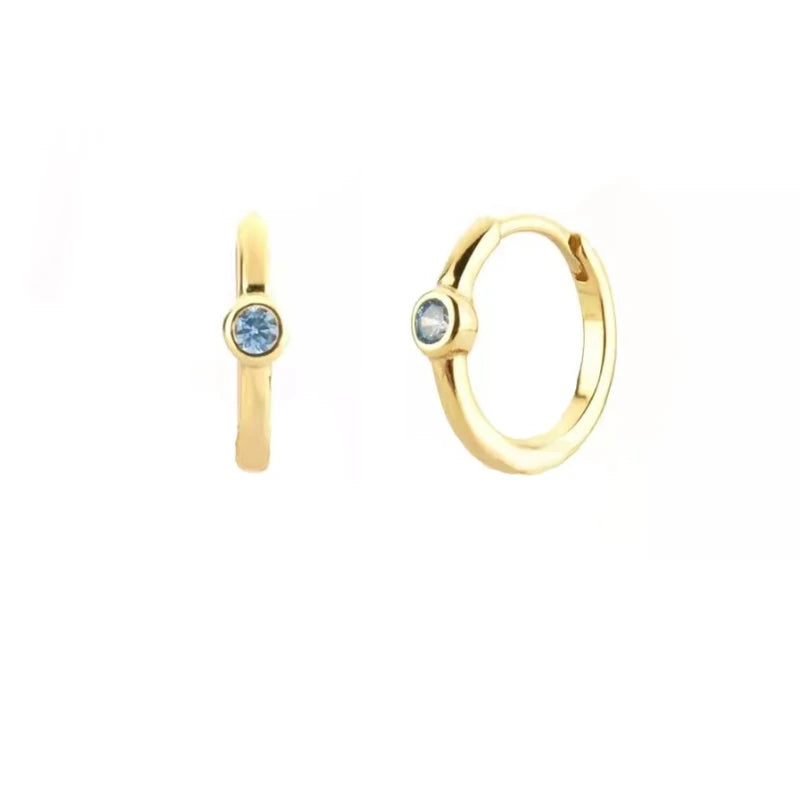 Elegant Water Lake Blue Zircon Hoop Earrings for Women Minimalist Circle Dangle Jewelry Accessories