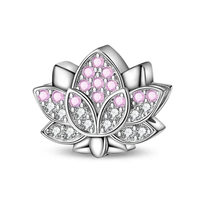 925 Sterling Silver Heart Blooming Rose Full Diamond Zircon Charms Pendant Beads for Bracelets and Necklaces
