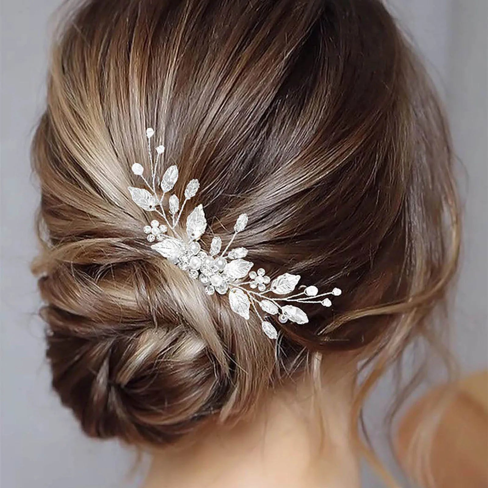 Crystal Pearl Leaf Hair Comb Clip - Handmade Wedding Tiara for Brides