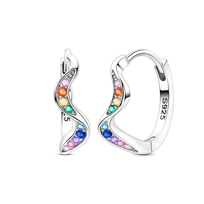 Luxury 925 Sterling Silver Chunky Hoop Earrings with Big Heart Zircon Accents for Women Wedding Party Jewelry Gifts
