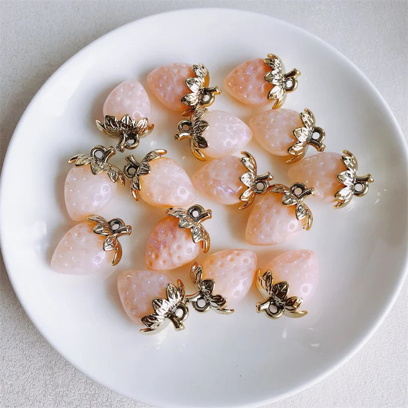 Vibrant 3D Strawberry Resin Charms Set for DIY Jewelry Making