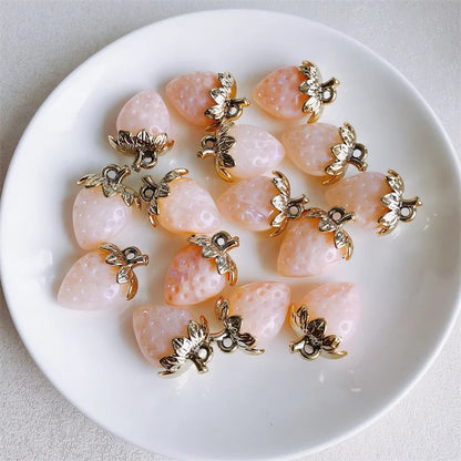 Vibrant 3D Strawberry Resin Charms Set for DIY Jewelry Making