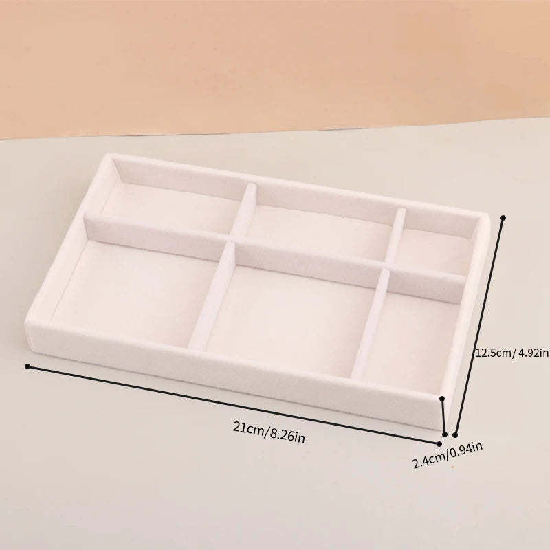 Velvet Jewelry Tray Stackable Beige Storage for Rings and Earrings 6 Grids Tray