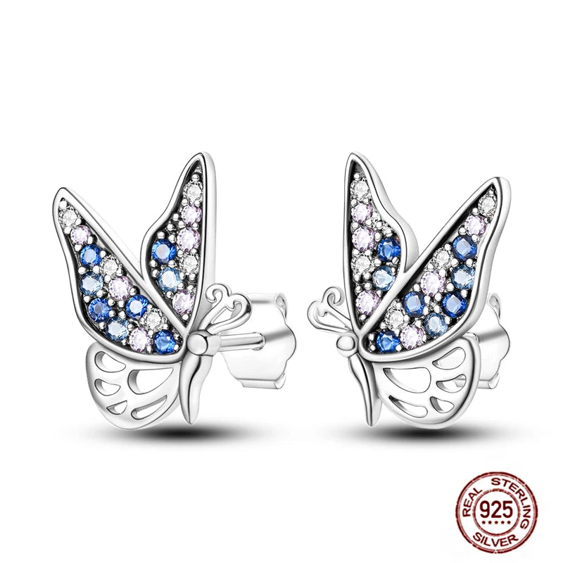 Blue Zircon 925 Sterling Silver Hoop Earrings Star Moon Butterfly Jewelry LTE171