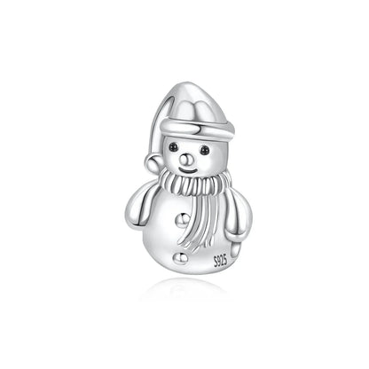 Sterling Silver 925 Skiing Penguin Charm with Geometric Snowflake Beads for Bracelets and Necklaces DIY Jewelry Gift