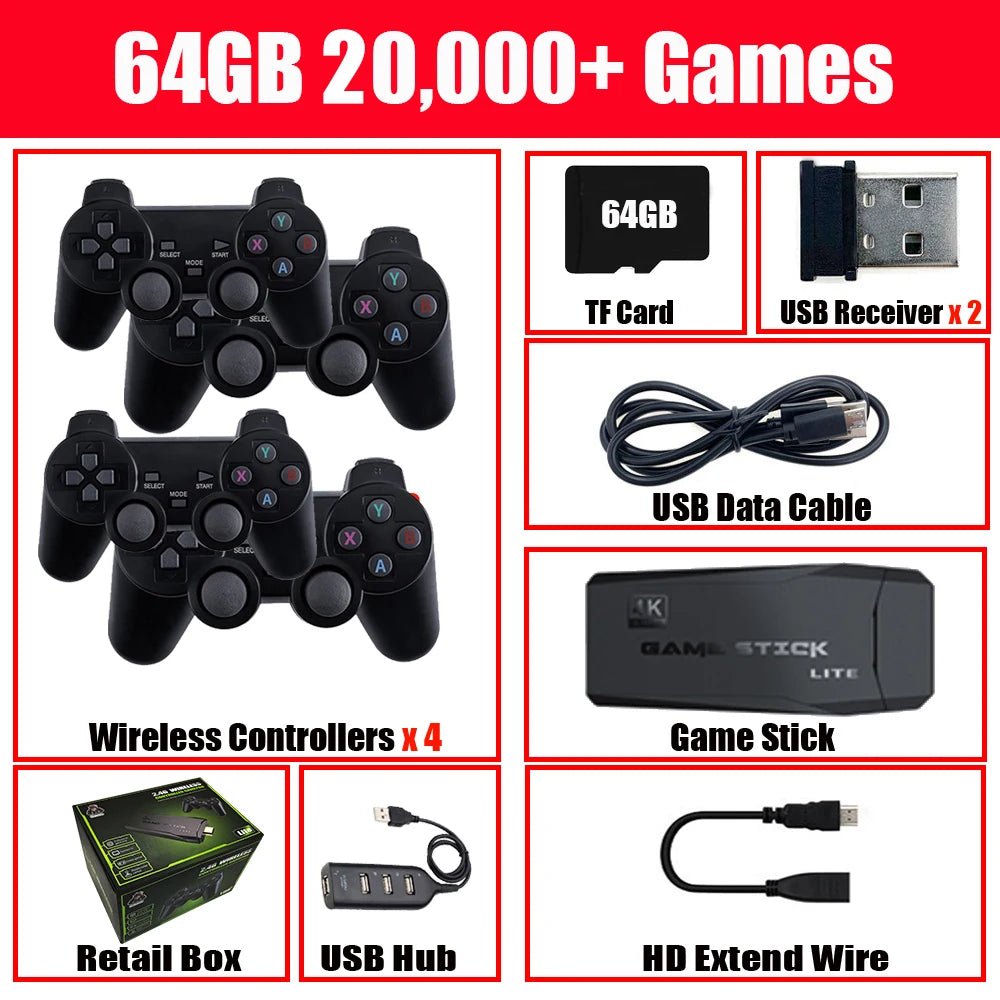 BOYHOM M8 4K Retro Game Stick With Dual 2.4G Wireless Controllers 20000 Built In Games 64GB 32GB Models PS1 GBA Classic Console Christmas Gift