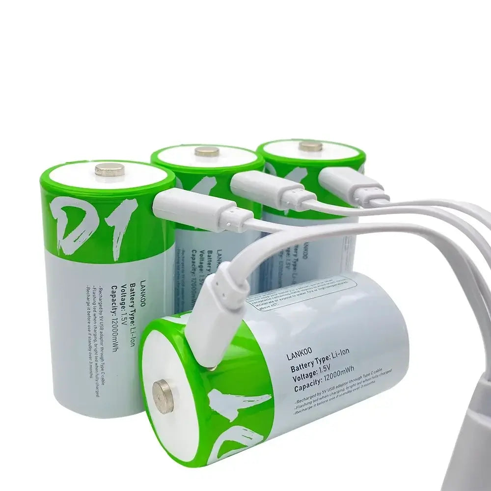 1-8PCS D Size USB Rechargeable Batteries LR20 Li-ion 1.5V 12000mWh 4 PCS D and 1 cable CHINA