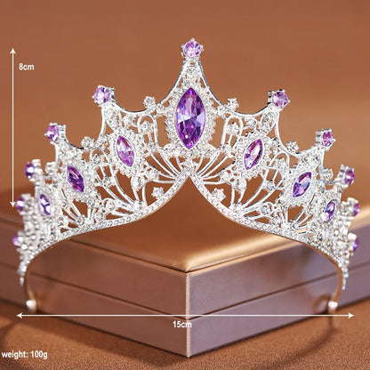 Bridal Elegance Crystal Tiara - Dazzling Silver Crown for Weddings Purple 1