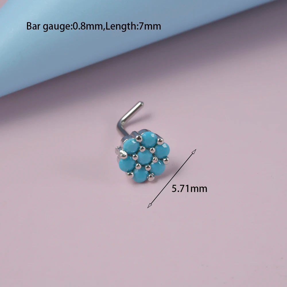 Turquoise Marquise Gem Sunflower Nose Bone Stud 20g Stainless Steel Piercing Jewelry