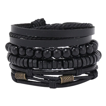 ZORCVENS Men's Handmade Braided Leather Bracelet Set - Vintage Black Punk Fashion Gift