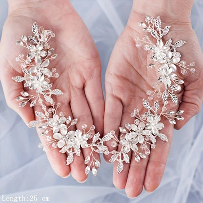 Elegant Pearl & Crystal Bridal Headband - Stunning Rhinestone Leaf Tiara for Women Silver 4
