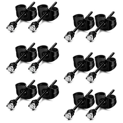 6 Pairs Tiny 2mm Stainless Steel Stud Earrings Set for Men and Women with CZ Round Ball Design