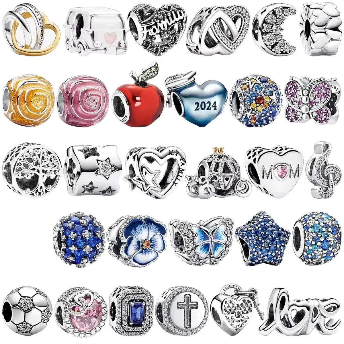 925 Sterling Silver Blue Moon Butterfly Heart Zircon Beads Charms for DIY Necklace and Bracelet Jewelry Gifts for Women