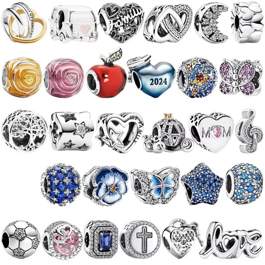 925 Sterling Silver Blue Moon Butterfly Heart Zircon Beads Charms for DIY Necklace and Bracelet Jewelry Gifts for Women