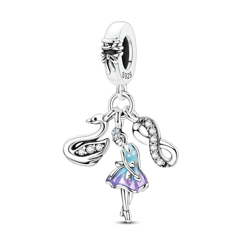 925 Sterling Silver Love Starry Sky Cat Paw Charms Beads