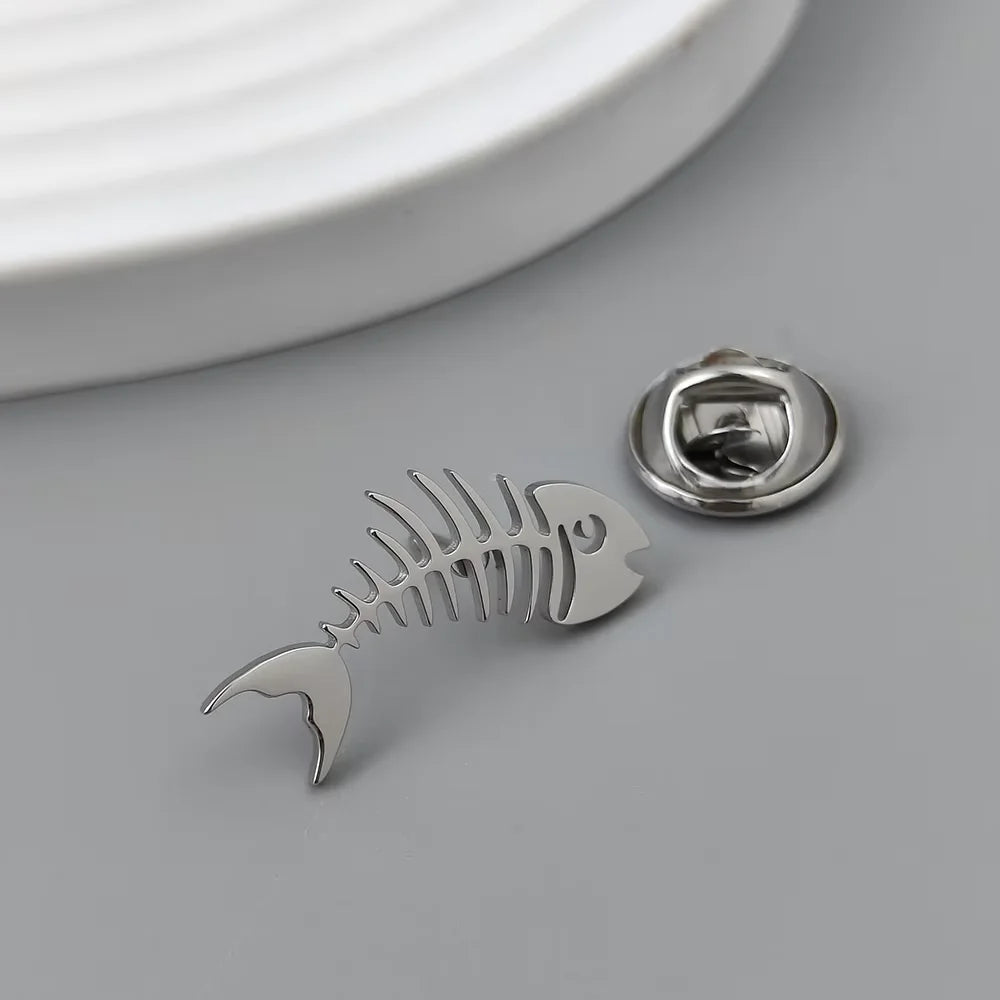 Gold-Plated Fish Bone Brooch Set for Men - Stylish Lapel Pin and Collar Accessory