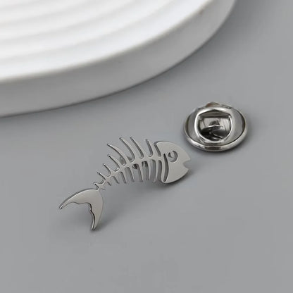 Gold-Plated Fish Bone Brooch Set for Men - Stylish Lapel Pin and Collar Accessory