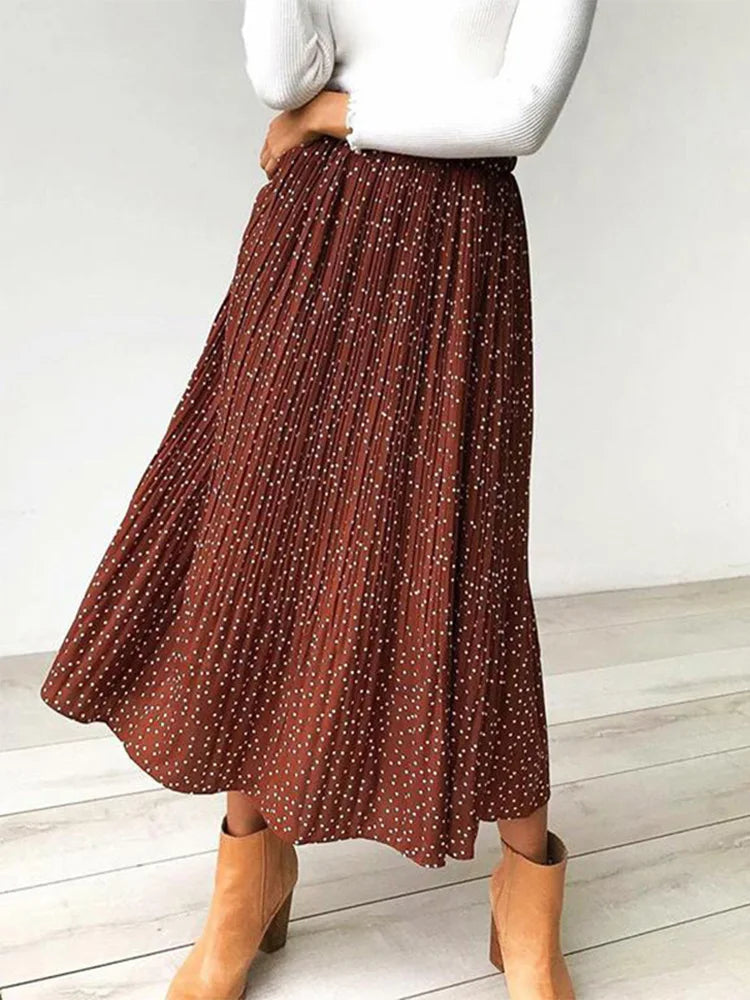 Dozw 2025 Chiffon Print Maxi Skirt With Pockets High Waist
