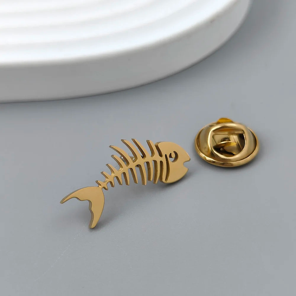 Gold-Plated Fish Bone Brooch Set for Men - Stylish Lapel Pin and Collar Accessory
