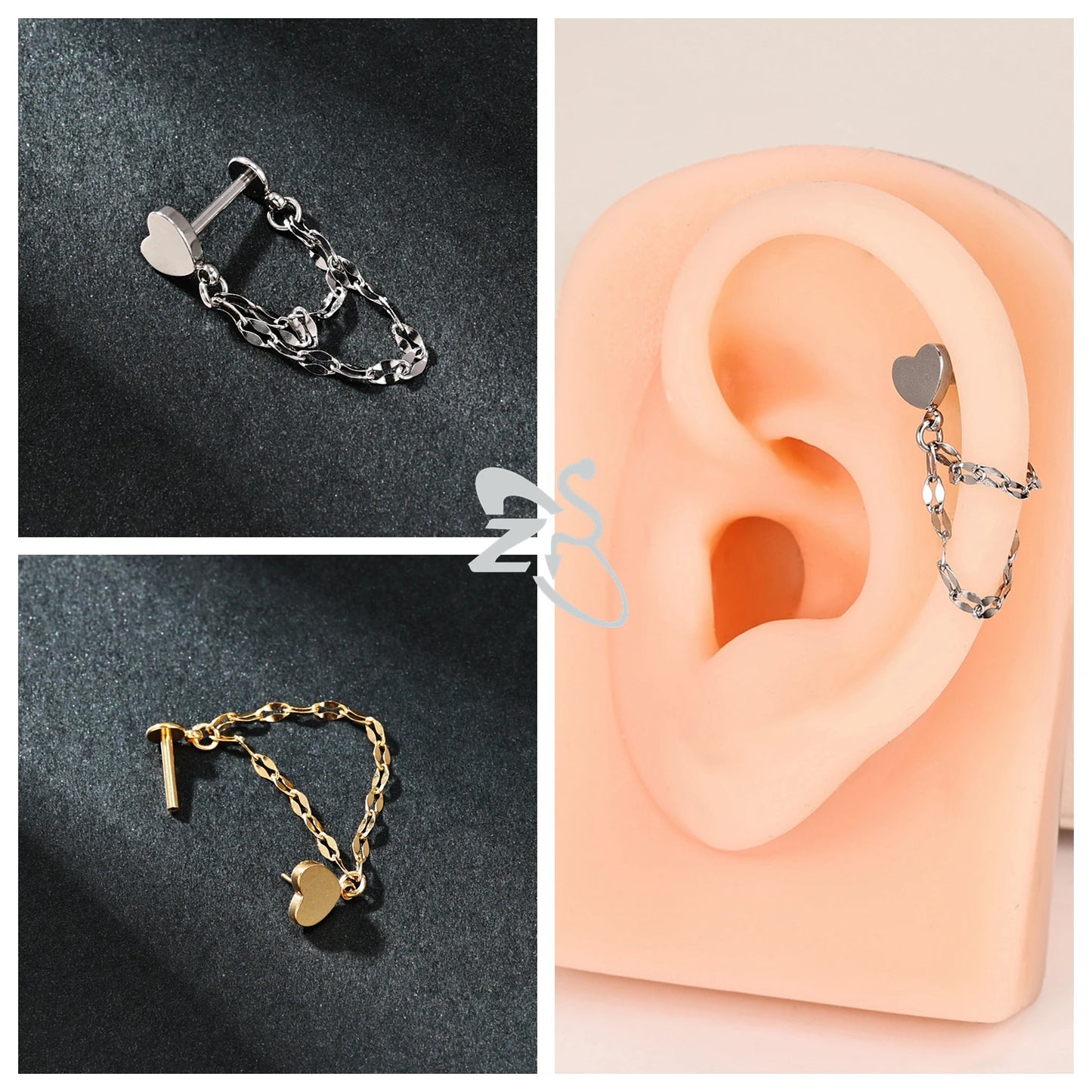 ZS 16G Stainless Steel Stud Earrings for Women and Girls with CZ Crystal Tassel Drop Design