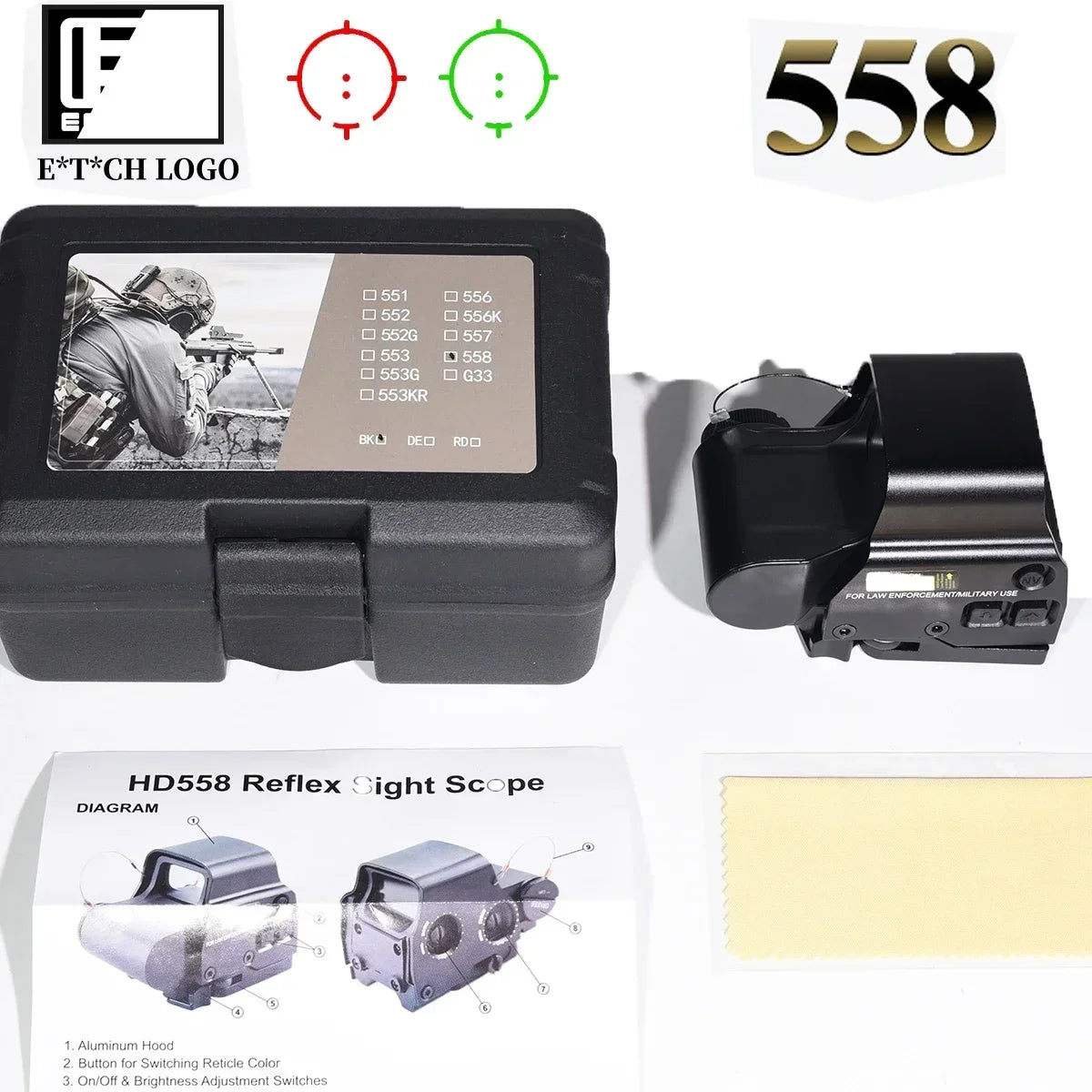 Eotech 558 G43 Magnifier Holographic Sight Scope with Folding Side Flip and 5X Magnification for Tactical Reflex Riflescope ONLY 558---BLACK