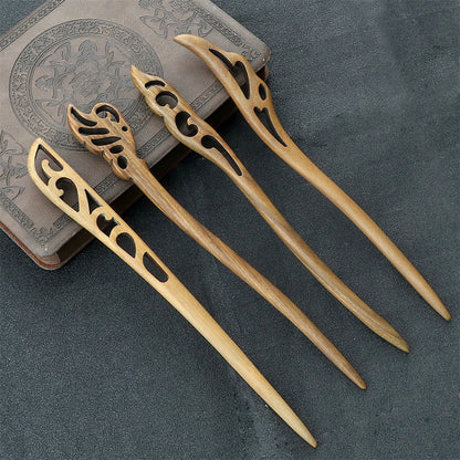 Elegant Green Sandalwood Chinese Vintage Hairpins Set for Women