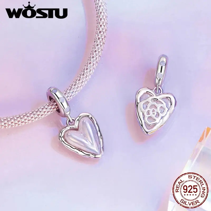 WOSTU 925 Sterling Silver Aurora Butterfly Heart Charm Beads with CZ Stones