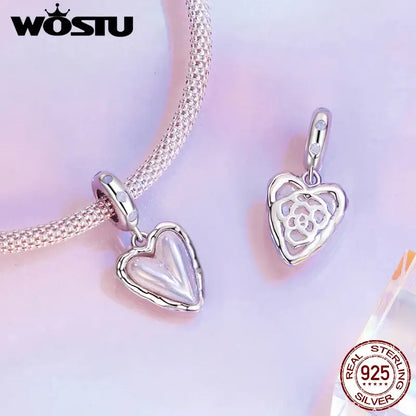 WOSTU 925 Sterling Silver Aurora Butterfly Heart Charm Beads with CZ Stones