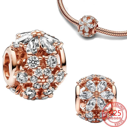 Original 925 Sterling Silver Rose Gold Snowflake Heart Fish Charms Beads for DIY Necklace and Bracelet Jewelry Gift