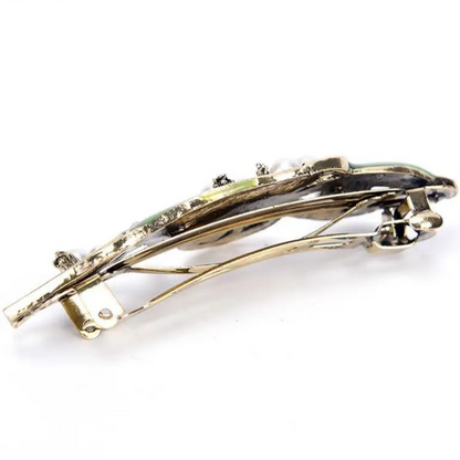 Fashion Women Retro Enamel Leaf Hair Clip with Pearl and Ancient Bronze Alloy Design