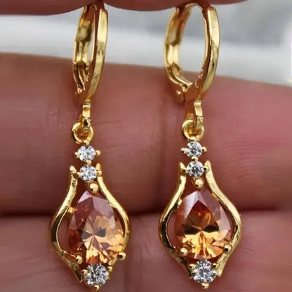 Classic Trend Earrings Gold Color Filled Zircon Dangle Jewelry C739-3