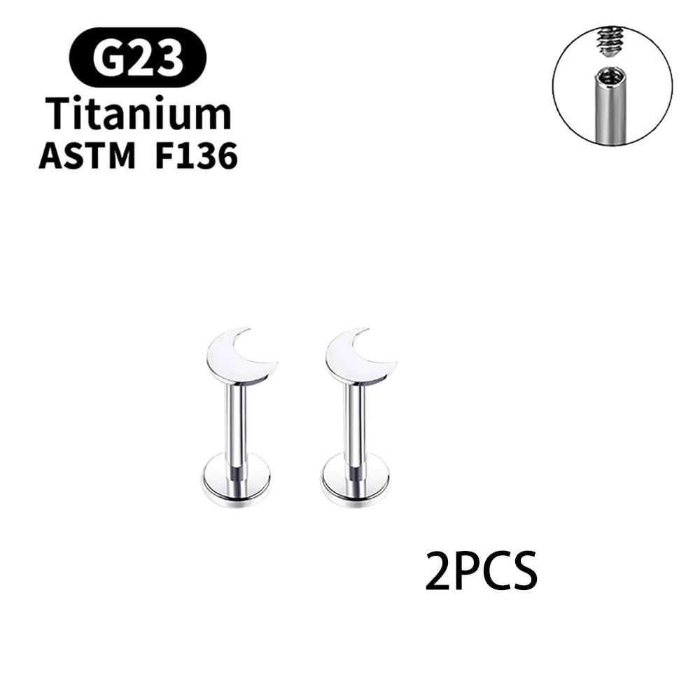 Elegant G23 Titanium Stud Earrings for Women - Classic Moon Design