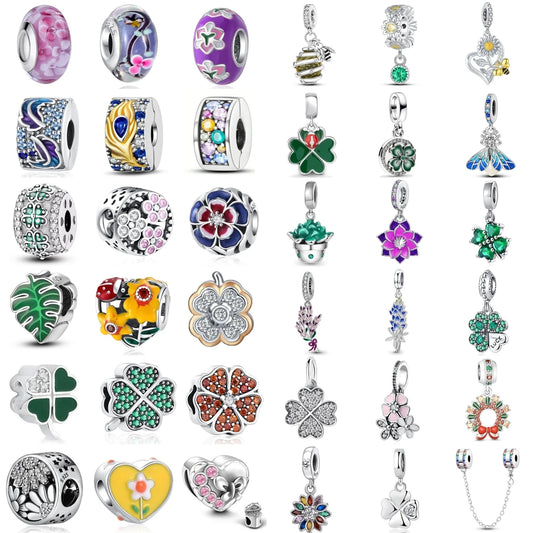 Sterling Silver Four-Leaf Clover Charm Bracelet for Women
