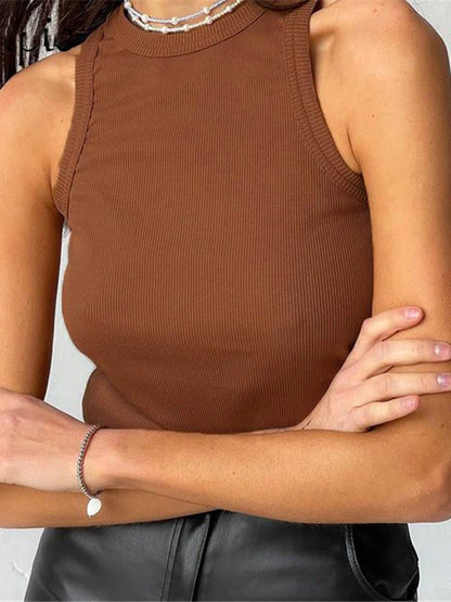 Ribbed Knitted Tank Top For Women Off Shoulder White Black